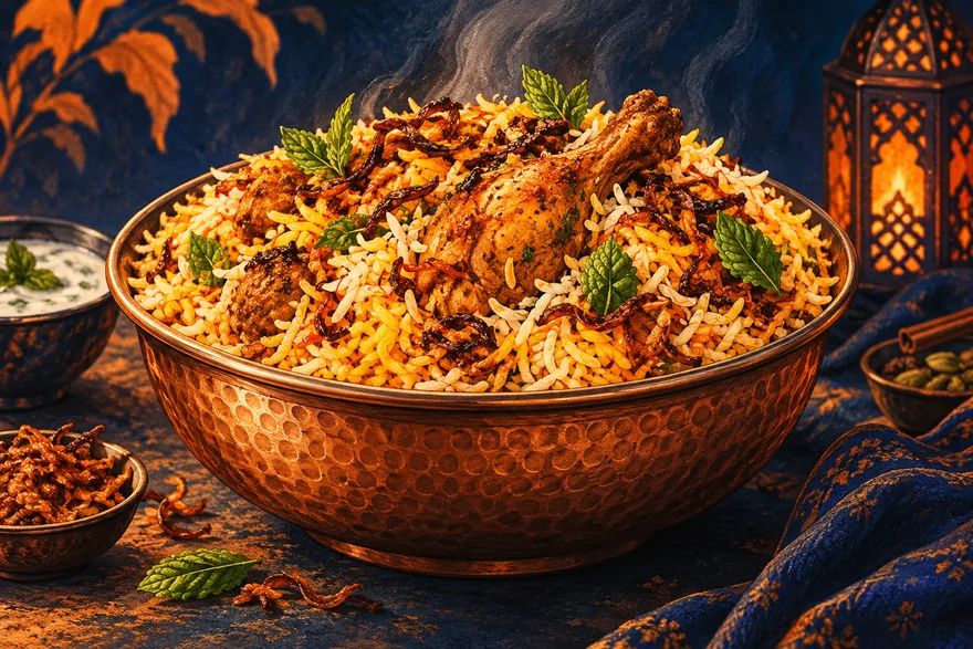 Decorative AI-generated biryani illustration